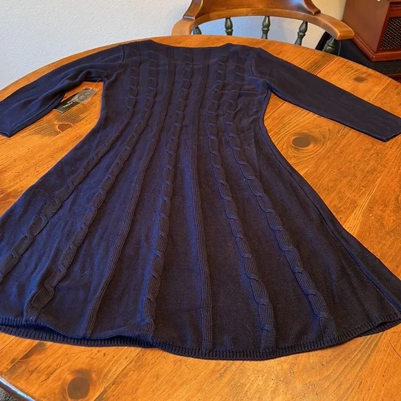 NWT Black Label by Evan Picone Navy Blue Long Sleeve Knitted Sweater Dress Large - Picture 3 of 13
